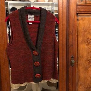 Curio ladies sweater, tweed style knit with killer buttons